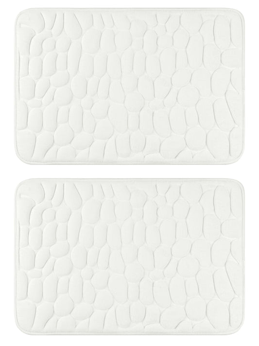 Unique Bargains 2 Pcs Non-Slip Memory Foam Bath Mat Soft Bathroom Rugs for Bathroom, Sink Milky White 16" x 24"