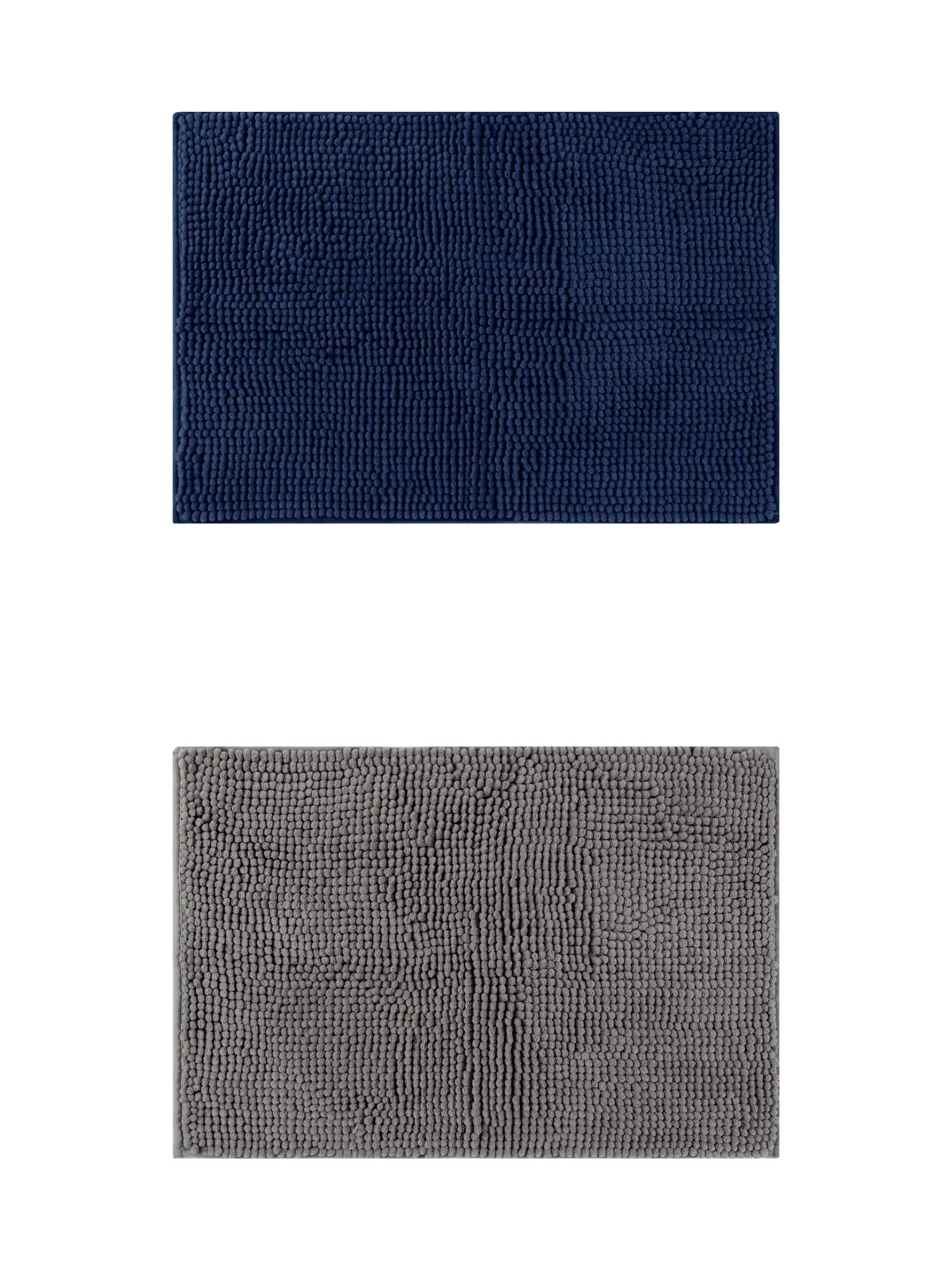 Unique Bargains 2 Pcs Non-Slip Microfiber Bathroom Mats Grey/Dark Blue 20" x 32"