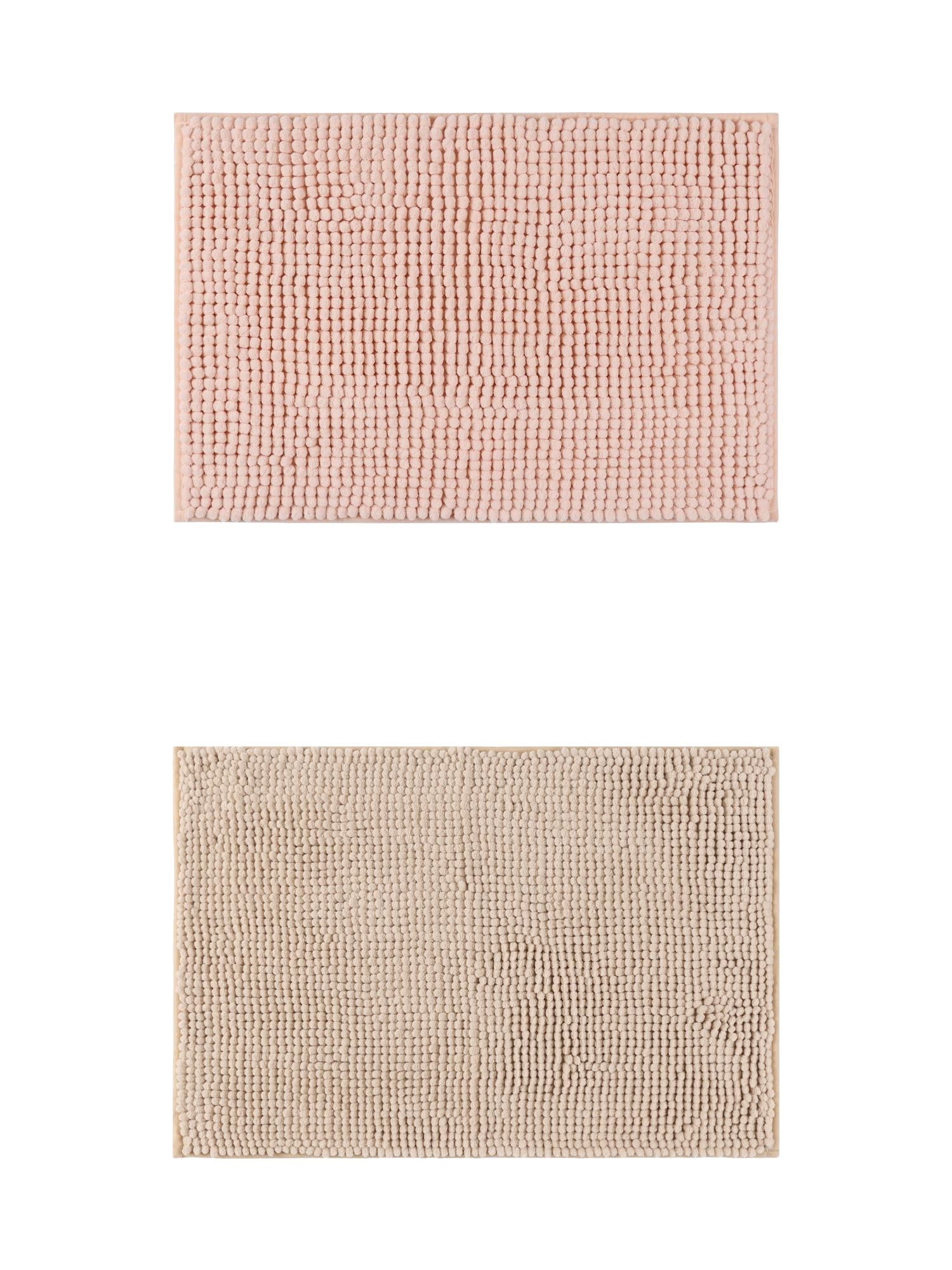 Unique Bargains 2 Pcs Non-Slip Microfiber Bathroom Mats Khaki/Pink 20" x 32"
