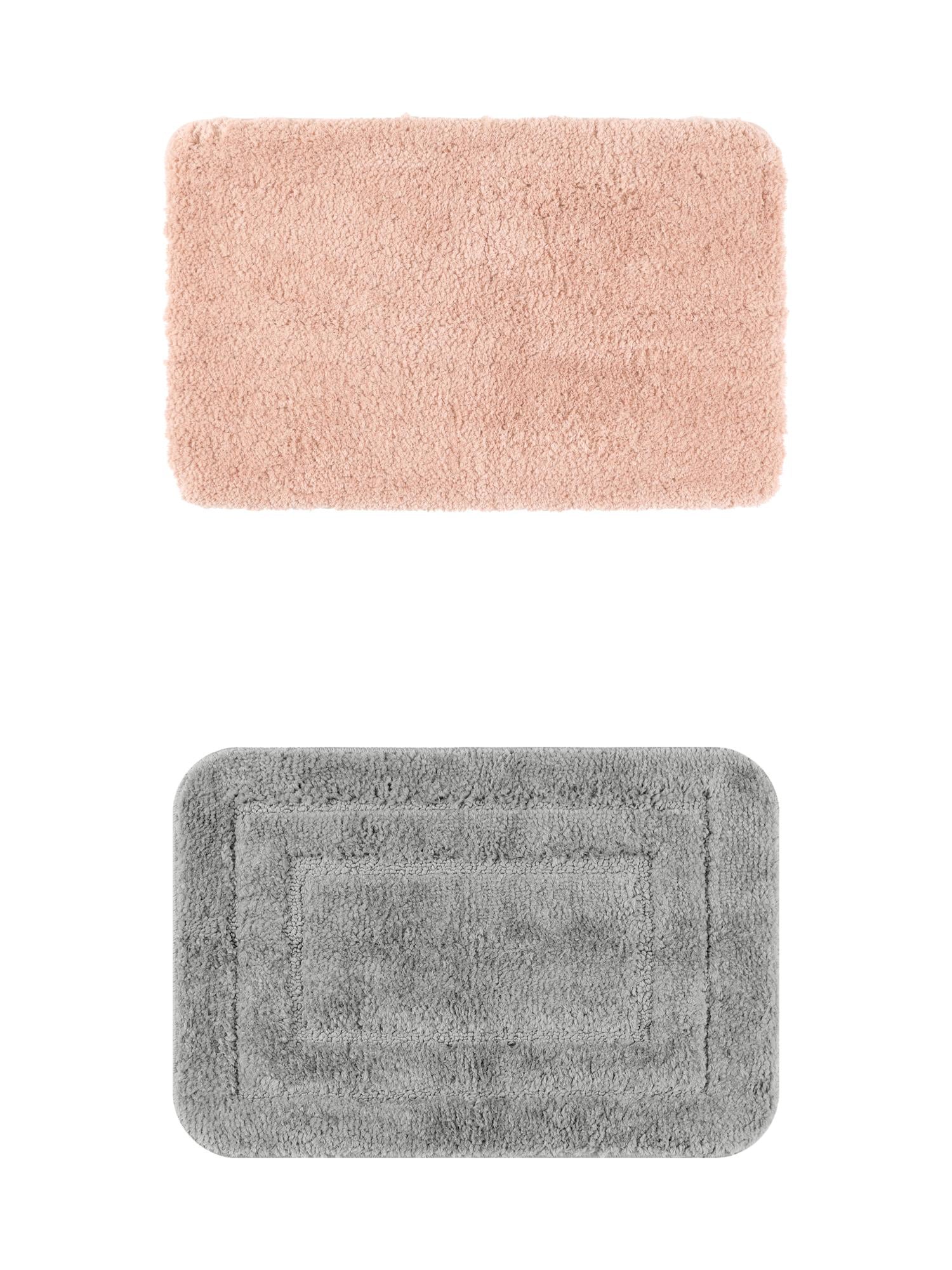 Unique Bargains 2 Pcs Non-Slip Soft Quick Dry Bath Rugs Pink/Dark Gray 20" x 32"