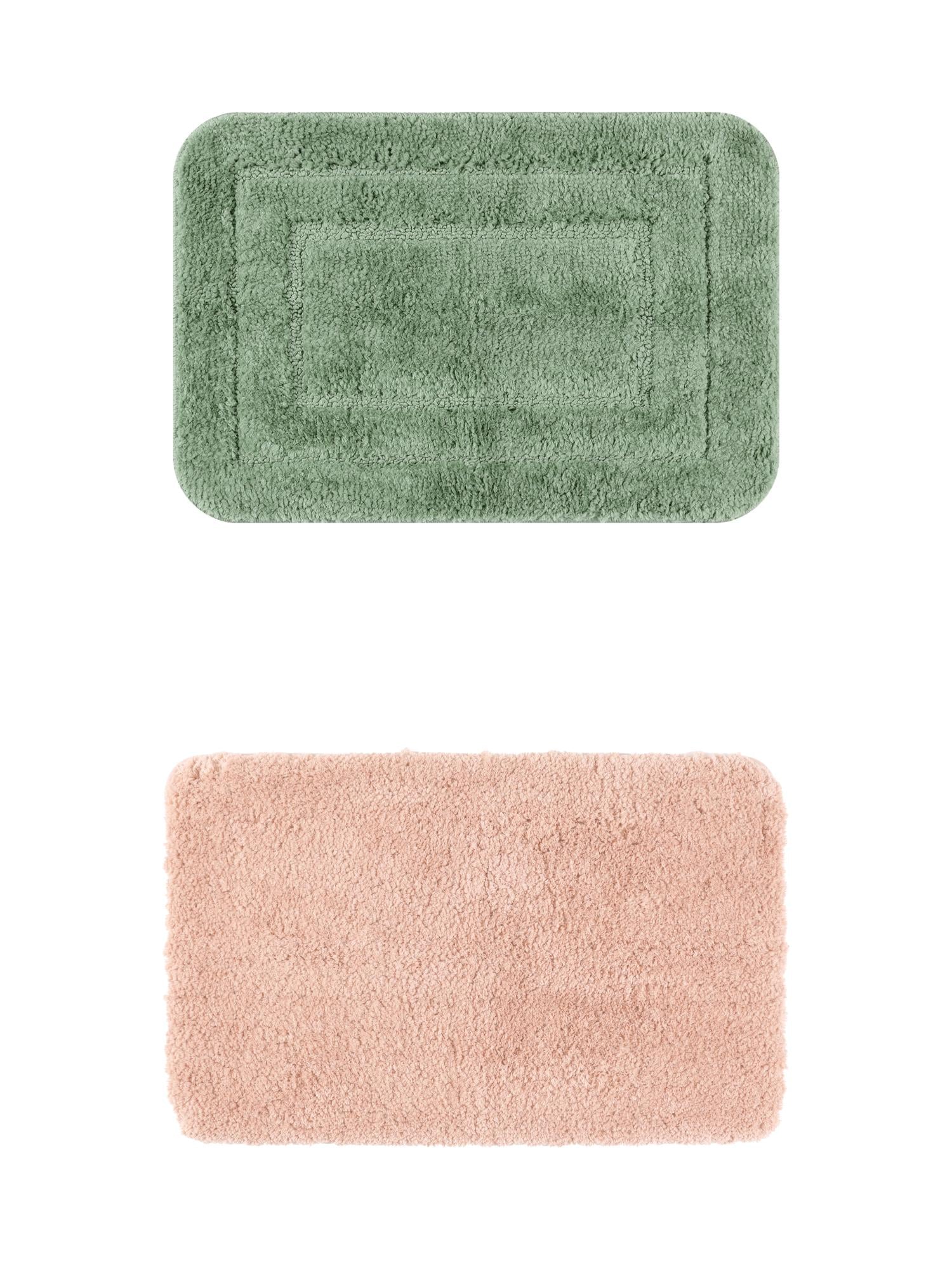 Unique Bargains 2 Pcs Non-Slip Soft Quick Dry Bath Rugs Pink/Light Green 20" x 32"