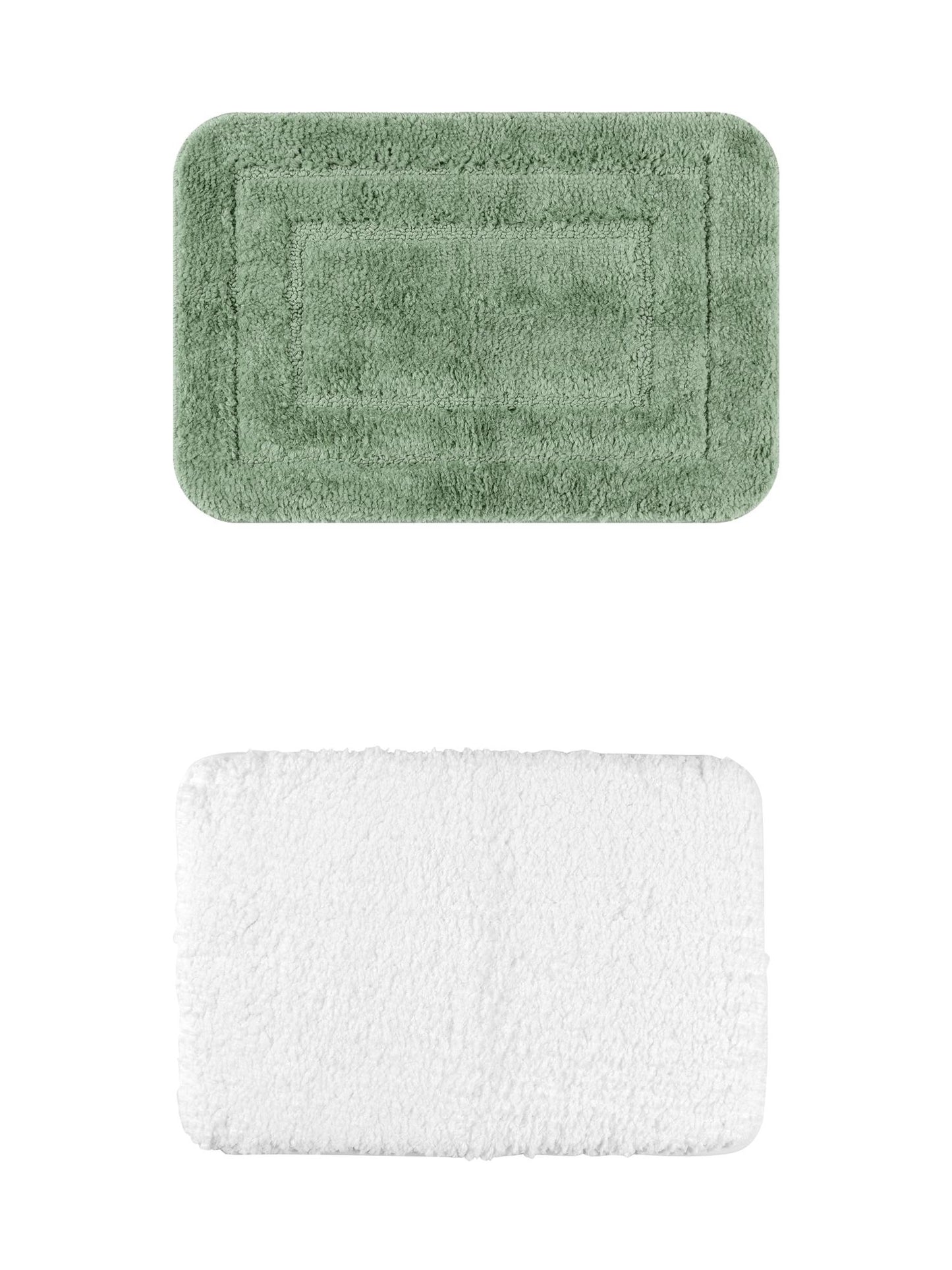 Unique Bargains 2 Pcs Non-Slip Soft Quick Dry Bath Rugs White/Light Green 16" x 24"