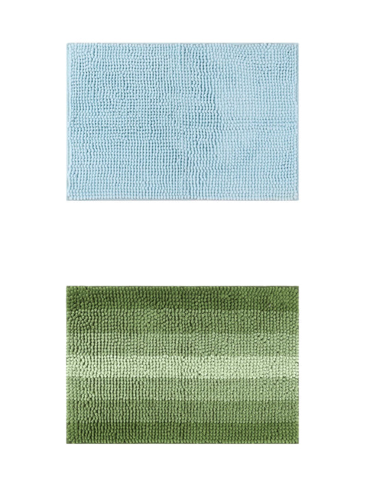 Unique Bargains 2 Pcs Plush Fluffy Extra Thick Mat Blue/Green 20" x 32"