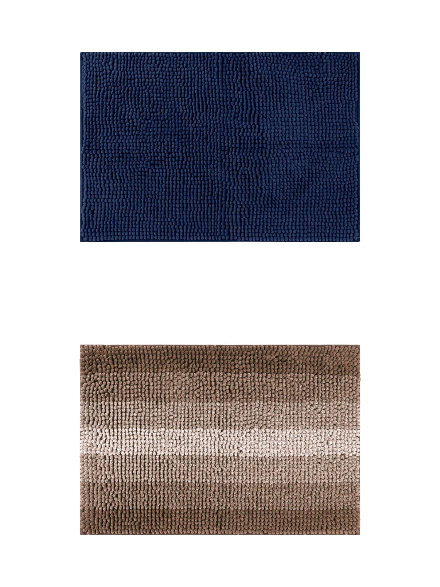 Unique Bargains 2 Pcs Plush Fluffy Extra Thick Mat Coffee/Dark Blue 16" x 24"