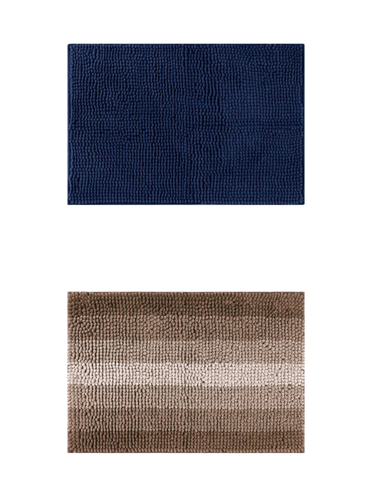 Unique Bargains 2 Pcs Plush Fluffy Extra Thick Mat Coffee/Dark Blue 16" x 24"