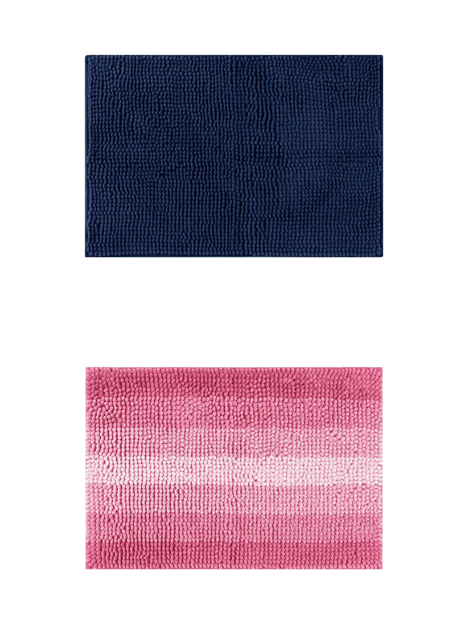 Unique Bargains 2 Pcs Plush Fluffy Extra Thick Mat Dark Blue/Pink 20" x 32"