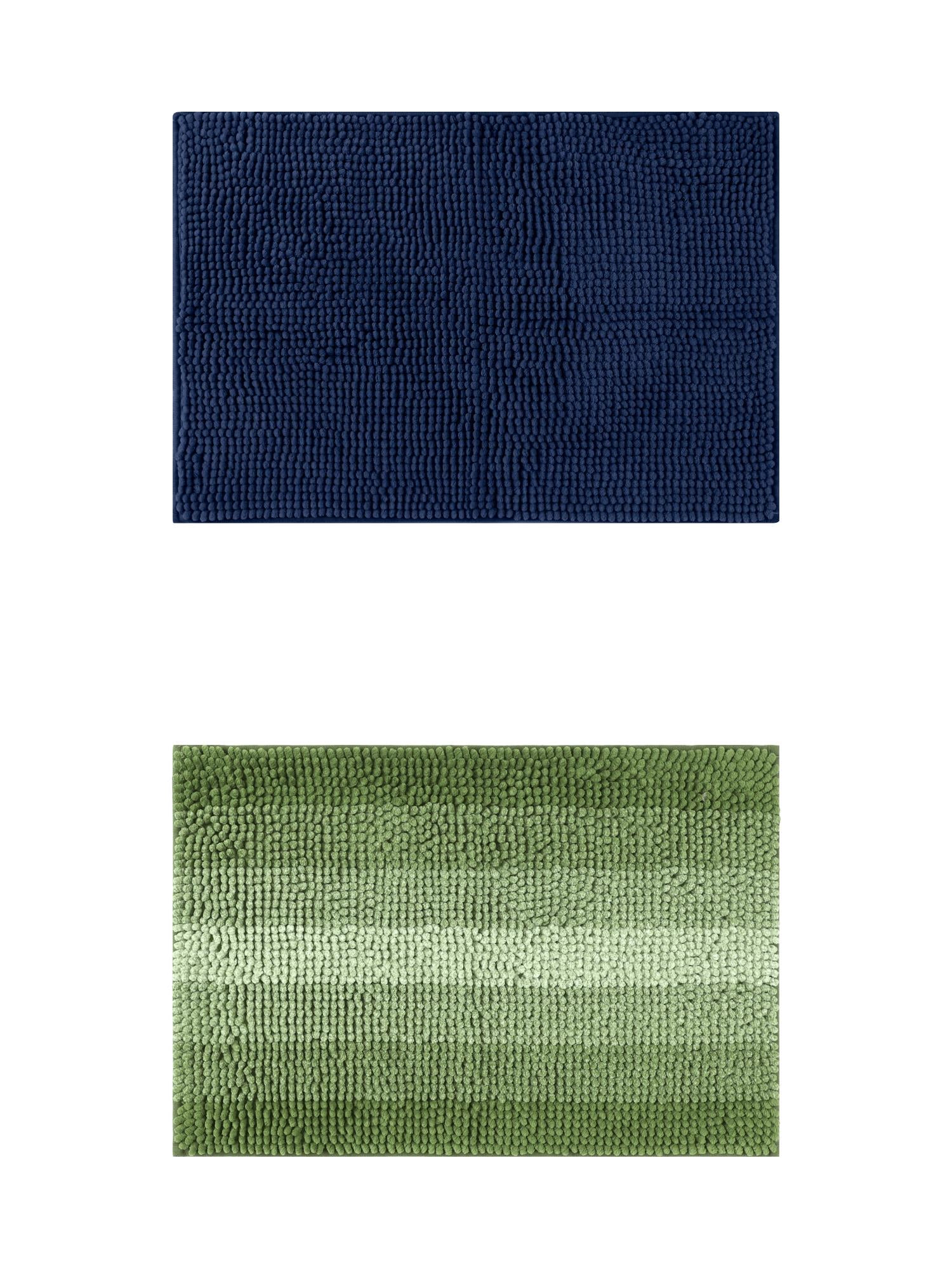 Unique Bargains 2 Pcs Plush Fluffy Extra Thick Mat Green/Dark Blue 20" x 32"