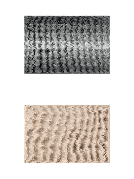 Unique Bargains 2 Pcs Plush Fluffy Extra Thick Mat Khaki/Black 20" x 32"