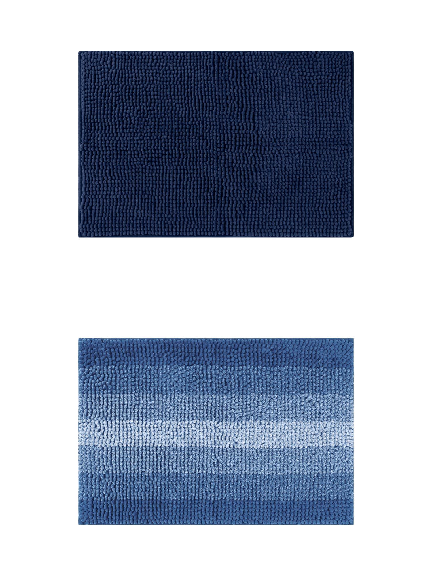 Unique Bargains 2 Pcs Plush Fluffy Extra Thick Mat Navy Blue/Dark Blue 20" x 32"