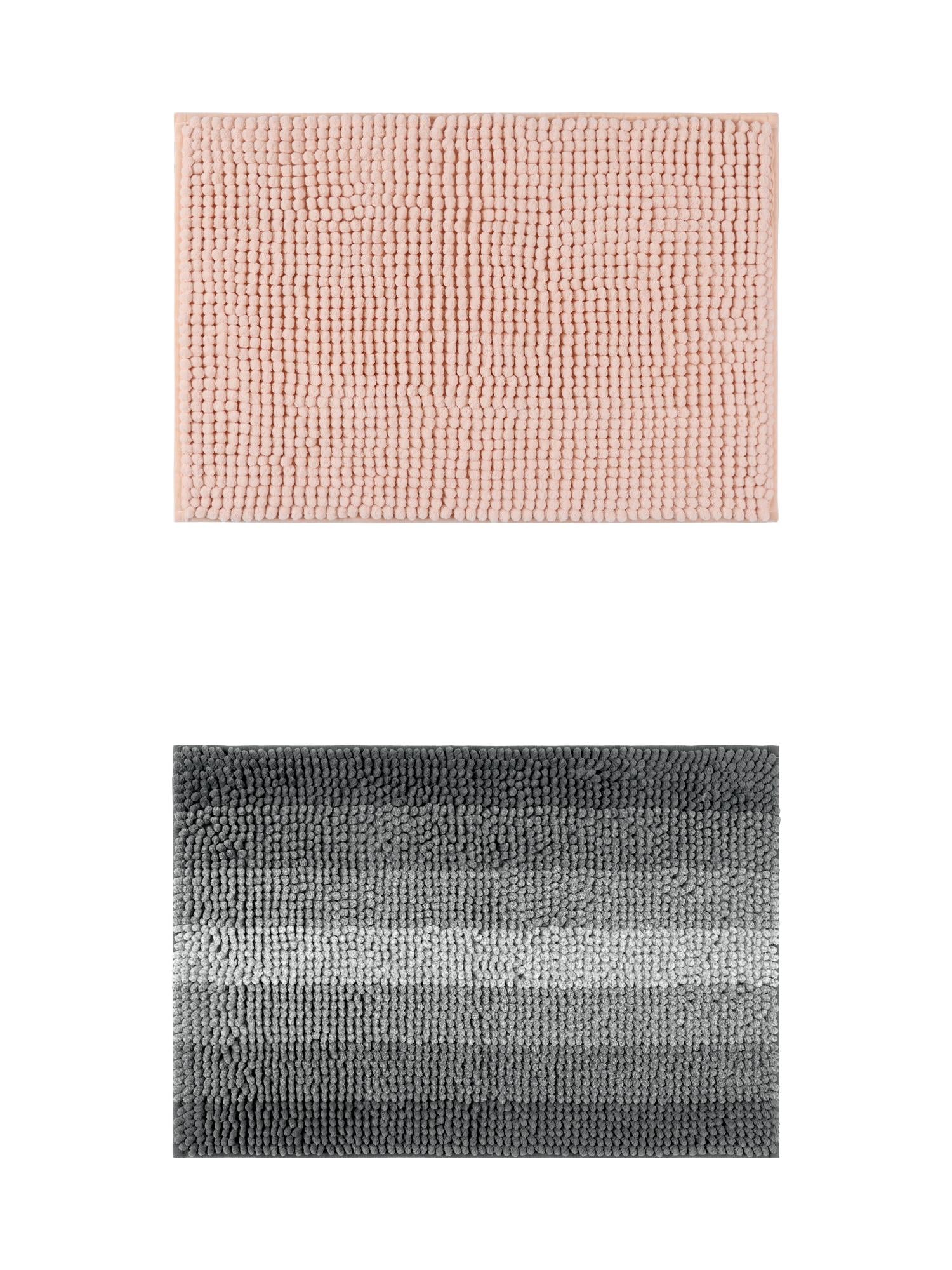 Unique Bargains 2 Pcs Plush Fluffy Extra Thick Mat Pink/Black 20" x 32"