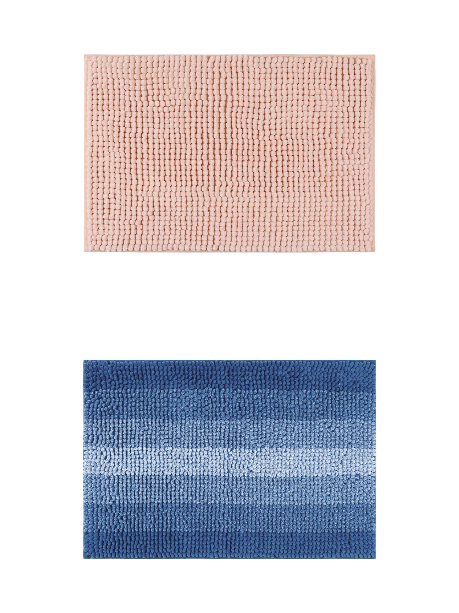 Unique Bargains 2 Pcs Plush Fluffy Extra Thick Mat Pink/Navy Blue 20" x 32"
