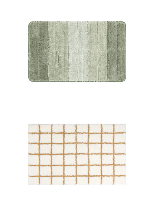 Unique Bargains 2 Pcs Plush Gradient Bath Rugs Brown/Green 16" x 24"