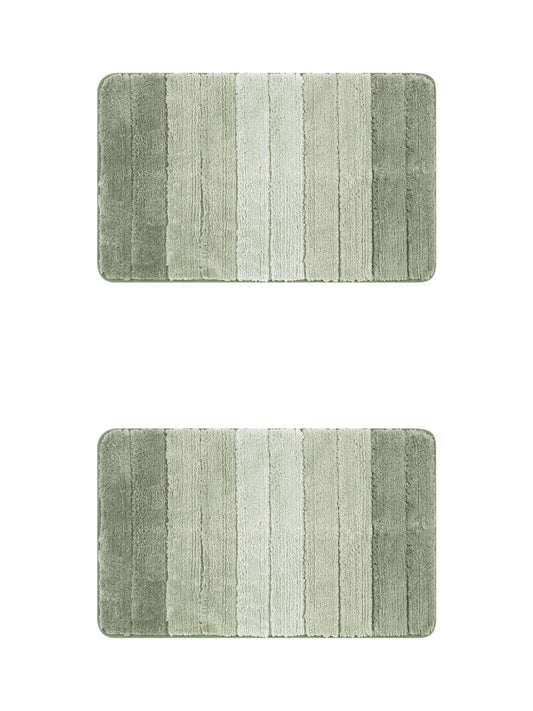 Unique Bargains 2 Pcs Plush Gradient Striped Bath Mats Microfiber Shaggy Rugs Green 16" x 24"