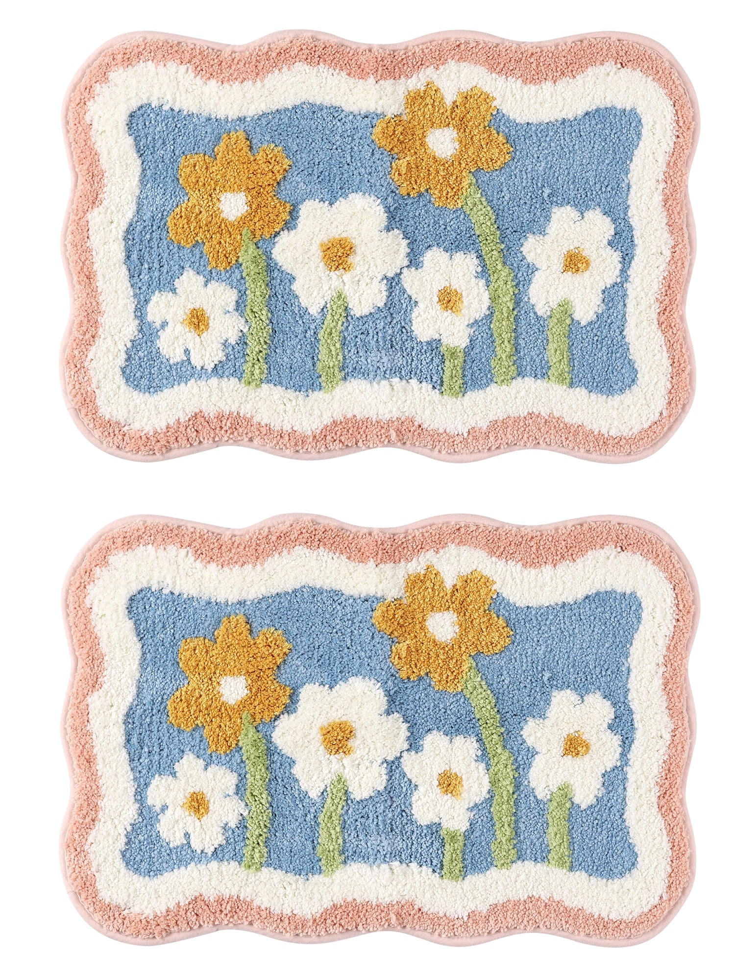 Unique Bargains 2 Pcs Printing Non-Slip Bathroom Mats Soft Plush Fluffy Bath Rugs Flower-2 16" x 24"