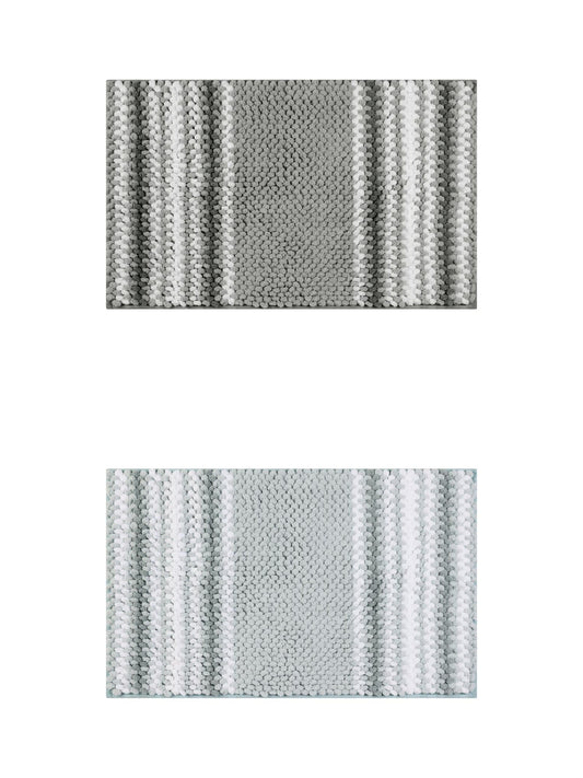 Unique Bargains 2 Pcs Soft Absorbent Fluffy Chenille Bath Mats Striped Non Slip Rugs Grey/Green Blue 20" x 32"