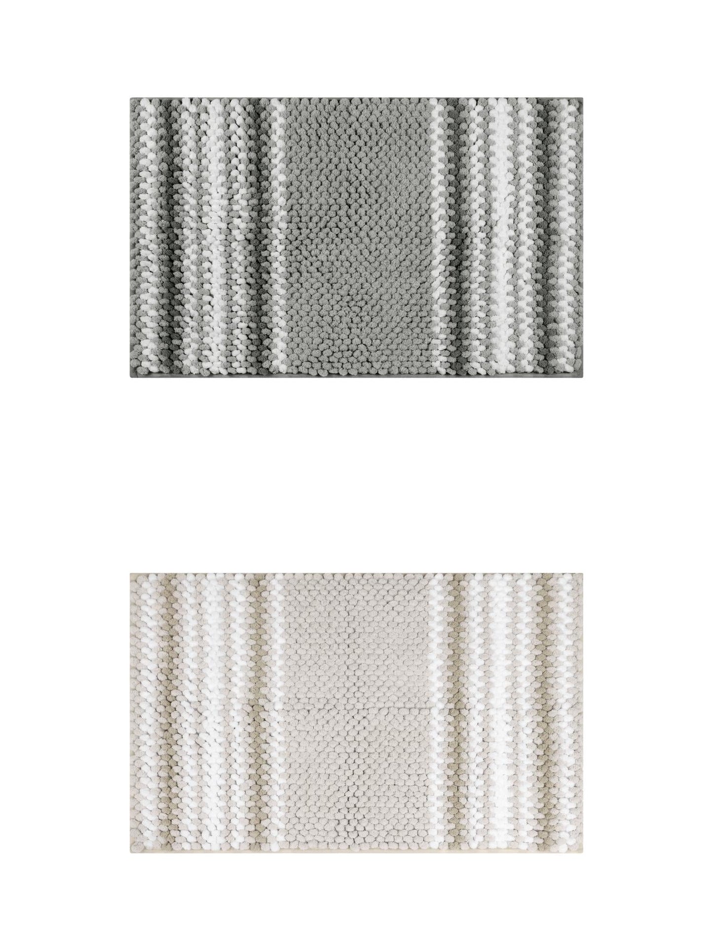 Unique Bargains 2 Pcs Soft Absorbent Fluffy Chenille Bath Mats Striped Non Slip Rugs Grey/Khaki 20" x 32"