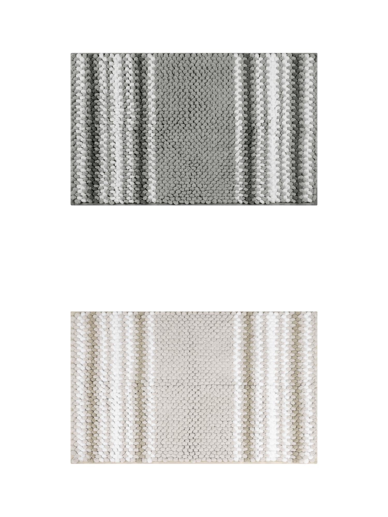 Unique Bargains 2 Pcs Soft Absorbent Fluffy Chenille Bath Mats Striped Non Slip Rugs Grey/Khaki 20" x 32"