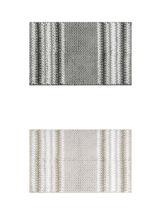 Unique Bargains 2 Pcs Soft Absorbent Fluffy Chenille Bath Mats Striped Non Slip Rugs Grey/Khaki 20" x 32"