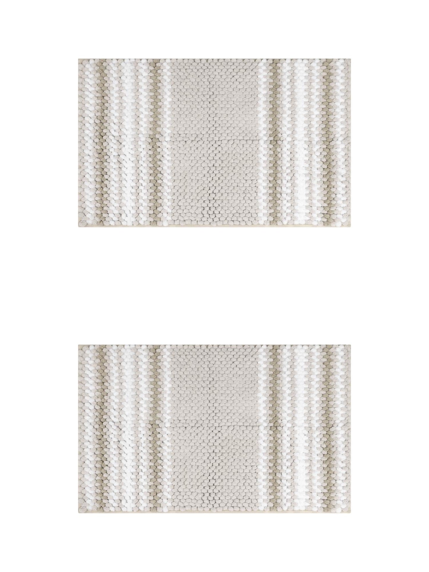 Unique Bargains 2 Pcs Soft Absorbent Fluffy Chenille Bath Mats Striped Non Slip Rugs Khaki 20" x 32"