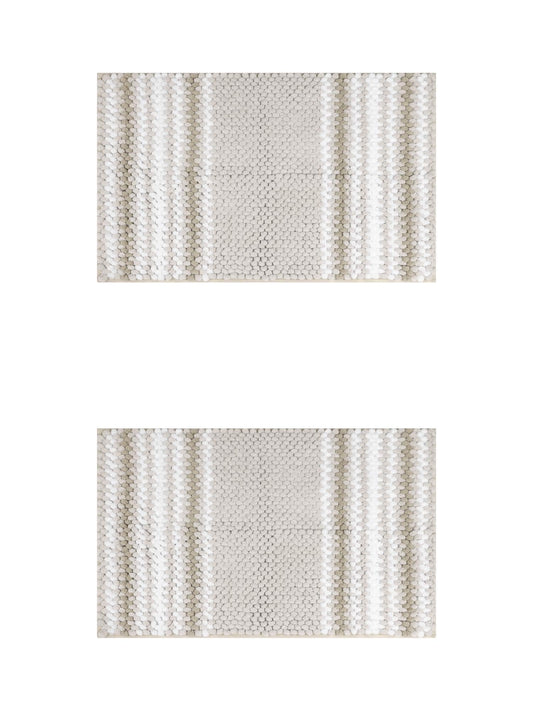 Unique Bargains 2 Pcs Soft Absorbent Fluffy Chenille Bath Mats Striped Non Slip Rugs Khaki 20" x 32"