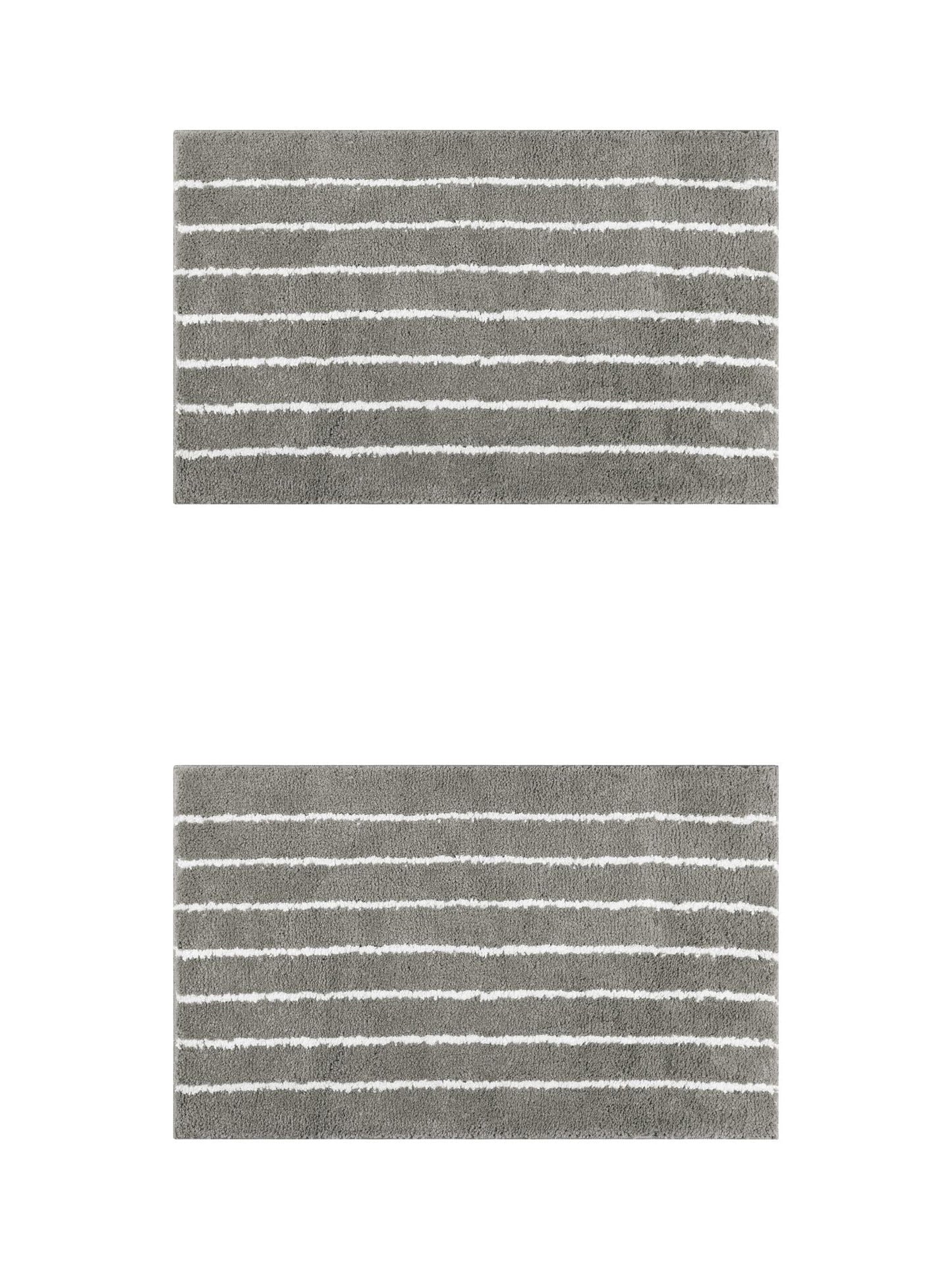 Unique Bargains 2 Pcs Striped Bathroom Rugs Mats Non-Slip Fluffy Bath Carpet Dark Grey 16" x 24"