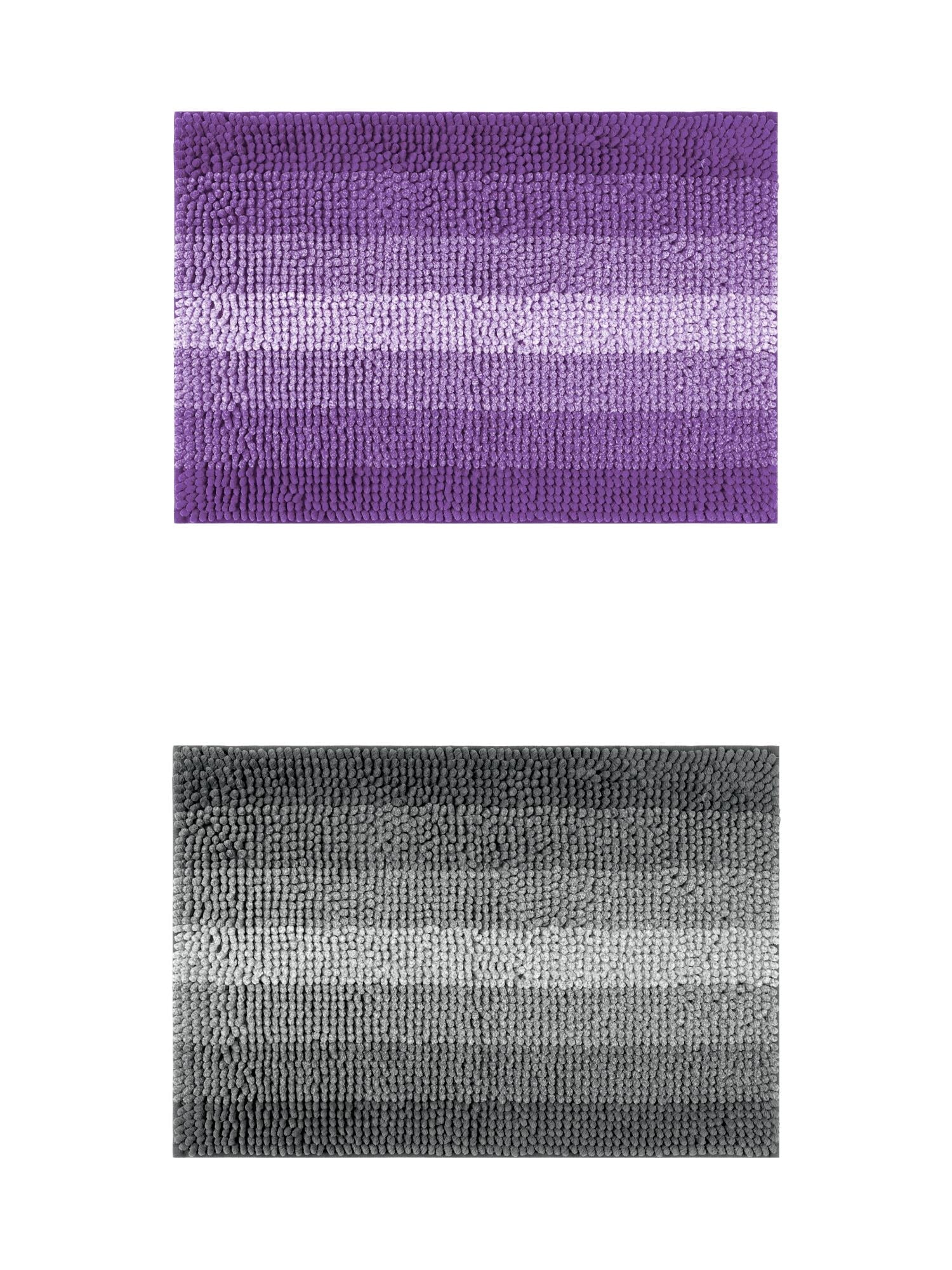 Unique Bargains 2 Pcs Striped Mats Non-Slip Bath Carpet Black/Purple 16" x 24"