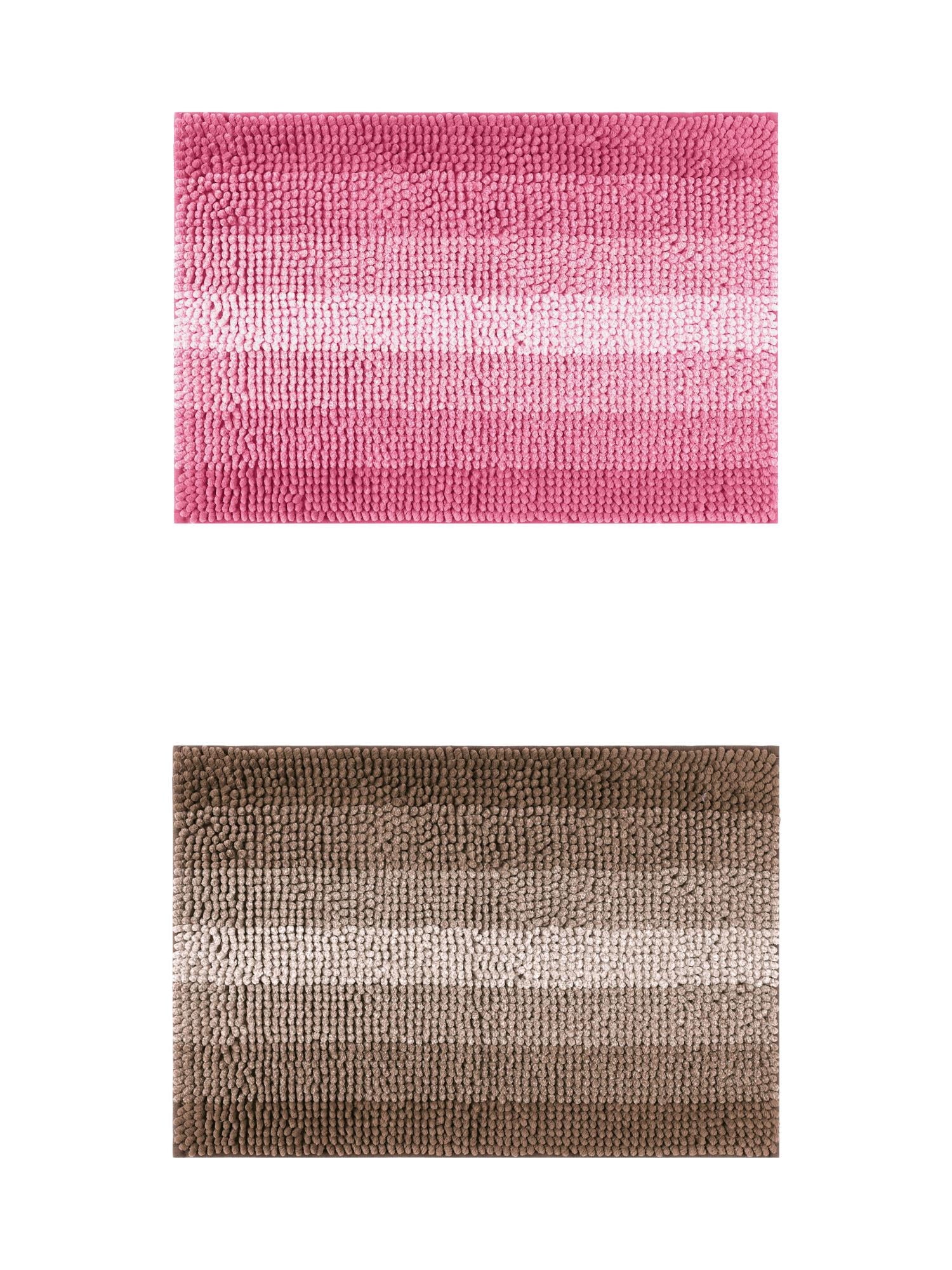 Unique Bargains 2 Pcs Striped Mats Non-Slip Bath Carpet Coffee/Pink 20" x 32"