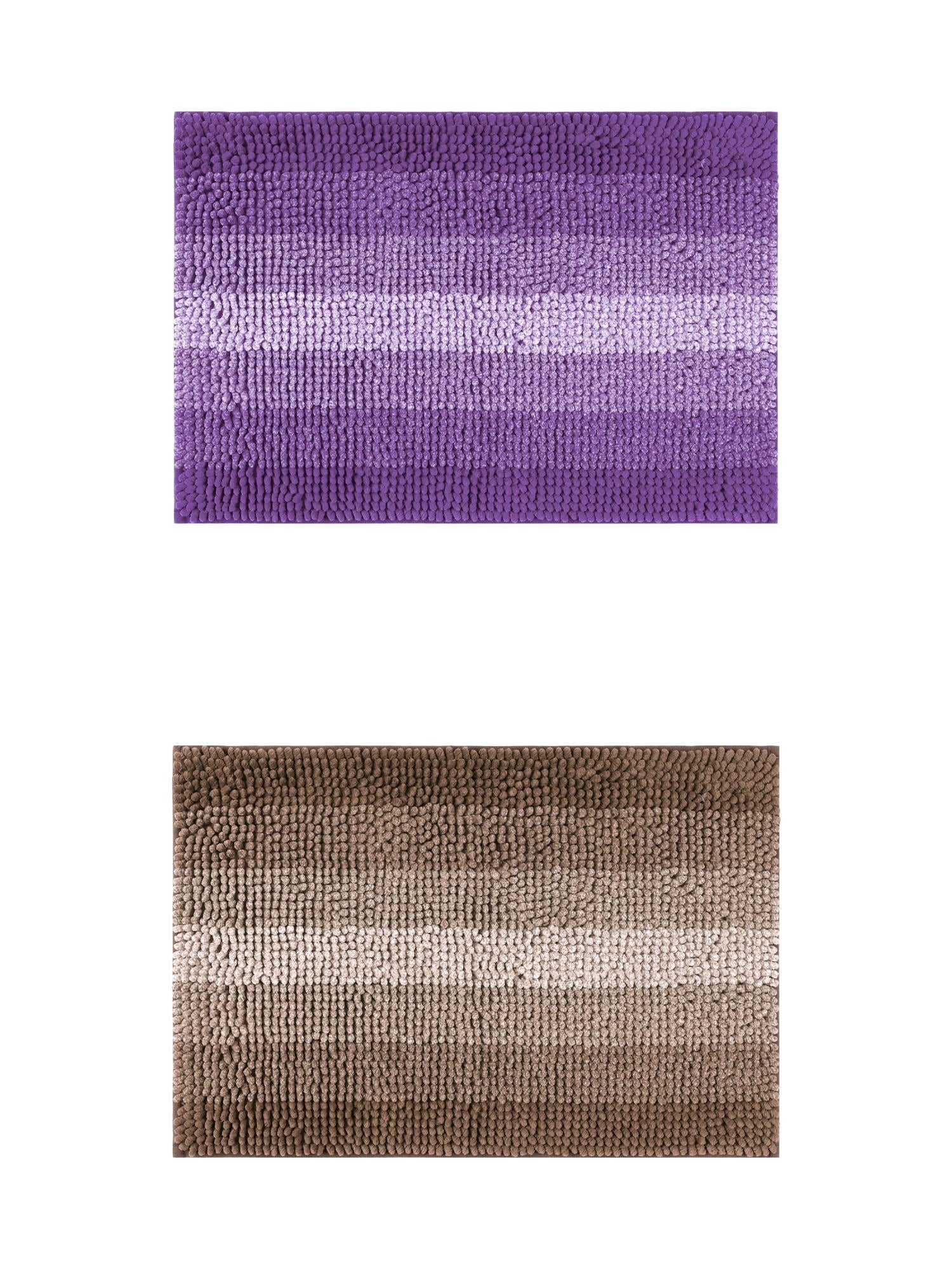 Unique Bargains 2 Pcs Striped Mats Non-Slip Bath Carpet Coffee/Purple 16" x 24"