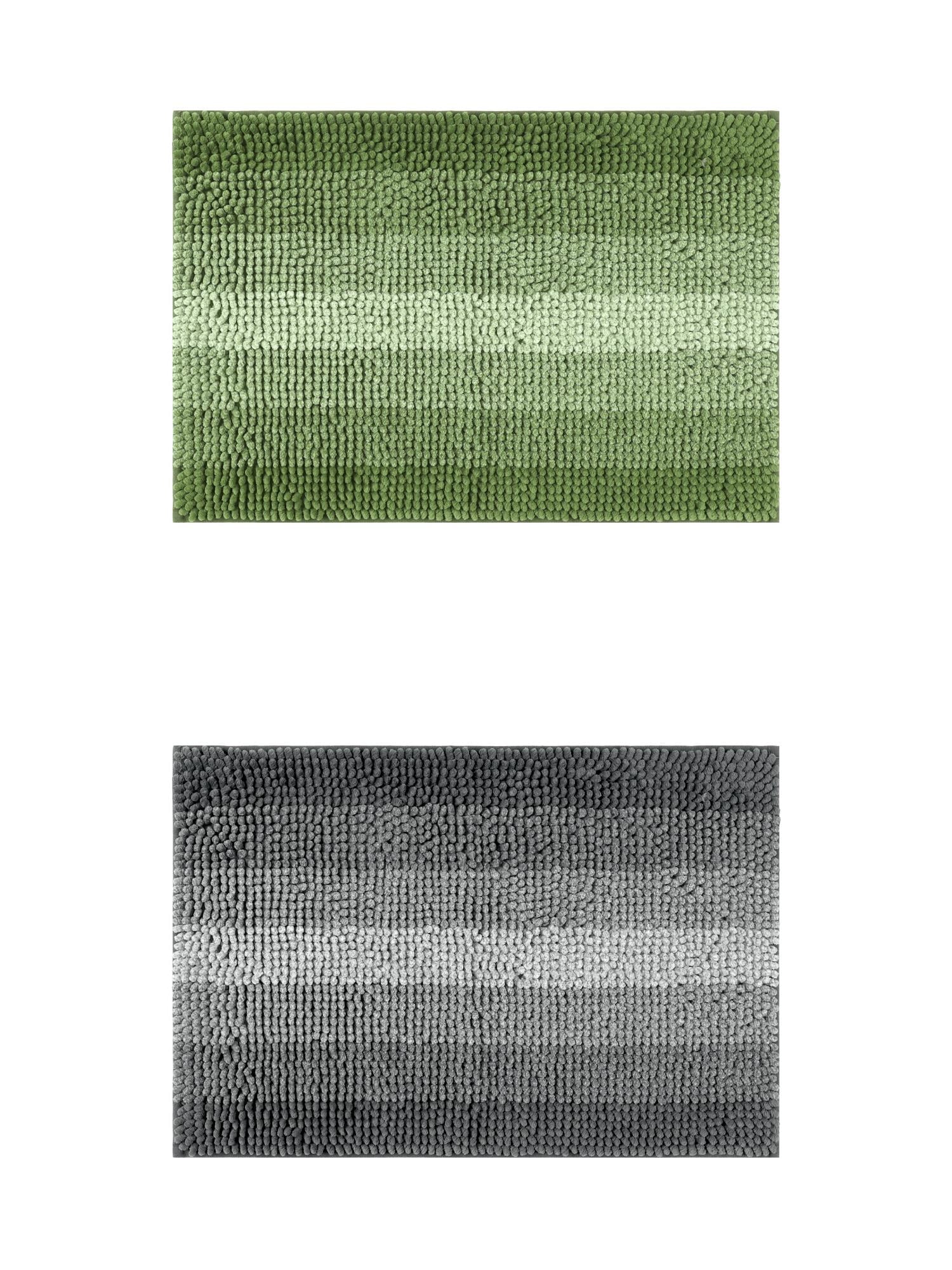 Unique Bargains 2 Pcs Striped Mats Non-Slip Bath Carpet Green/Black 20" x 32"