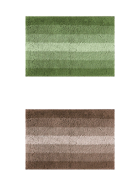 Unique Bargains 2 Pcs Striped Mats Non-Slip Bath Carpet Green/Coffee 20" x 32"