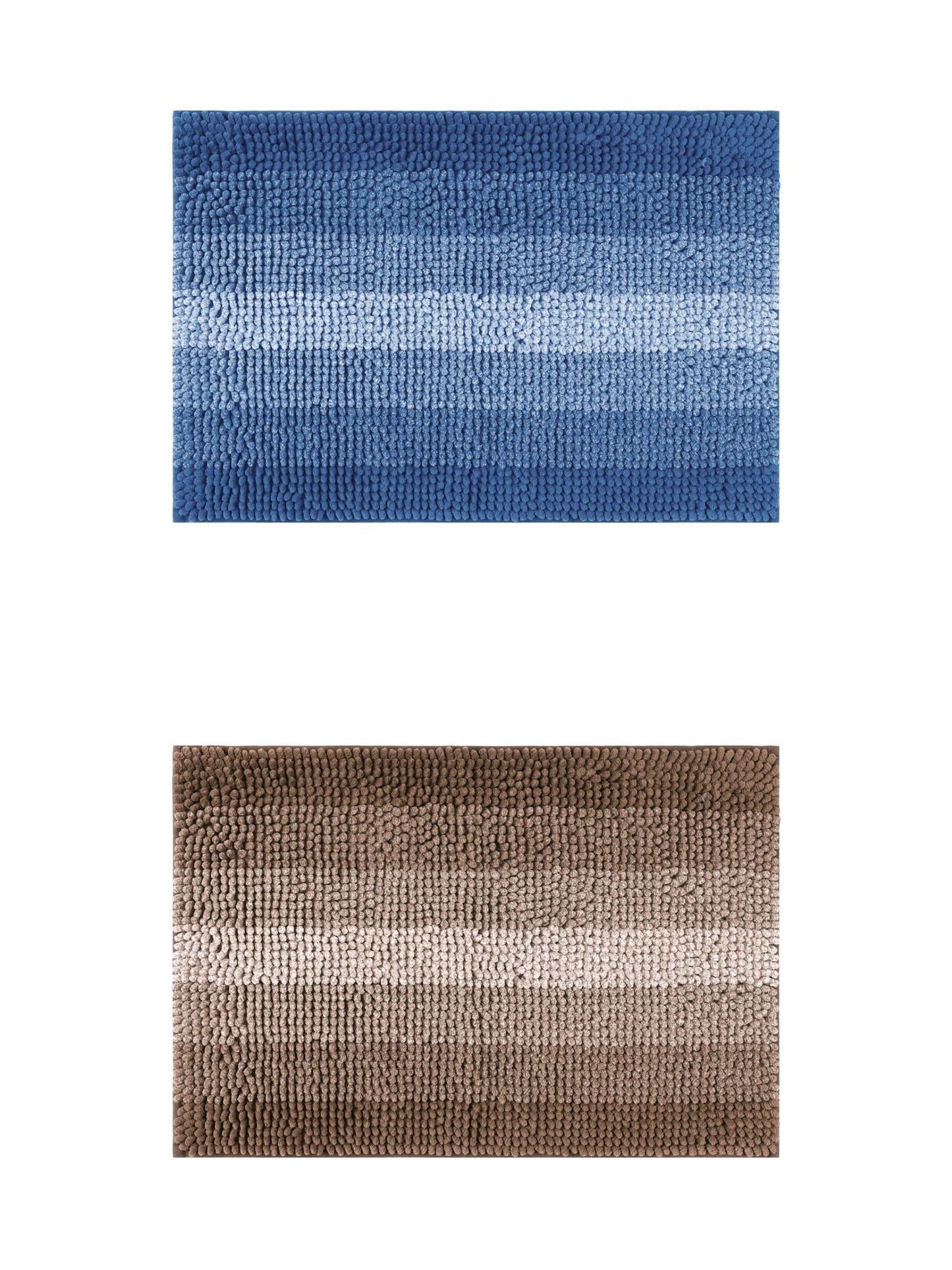 Unique Bargains 2 Pcs Striped Mats Non-Slip Bath Carpet Navy Blue/Coffee 16" x 24"