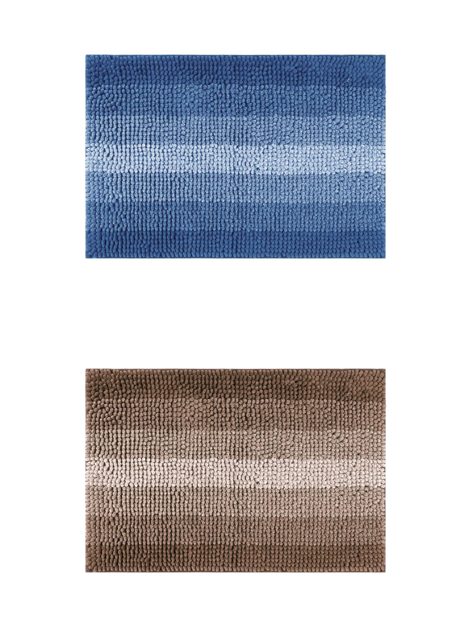 Unique Bargains 2 Pcs Striped Mats Non-Slip Bath Carpet Navy Blue/Coffee 16" x 24"