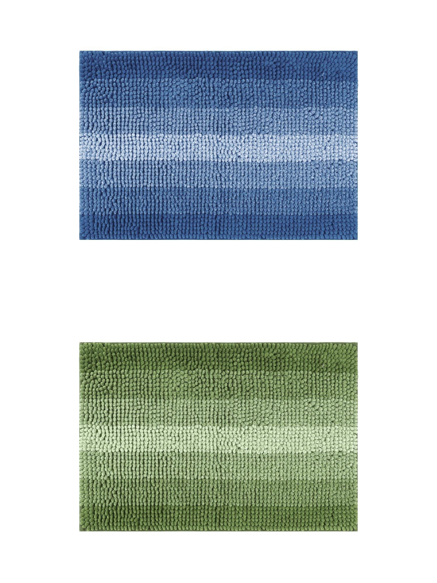 Unique Bargains 2 Pcs Striped Mats Non-Slip Bath Carpet Navy Blue/Green 20" x 32"