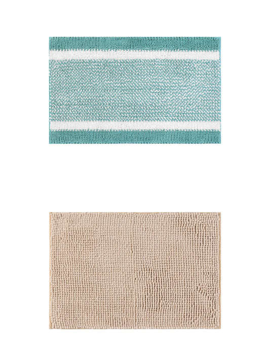 Unique Bargains 2 Pcs Room Rug Mat Plush Shaggy Carpet Khaki/Green 16" x 24"
