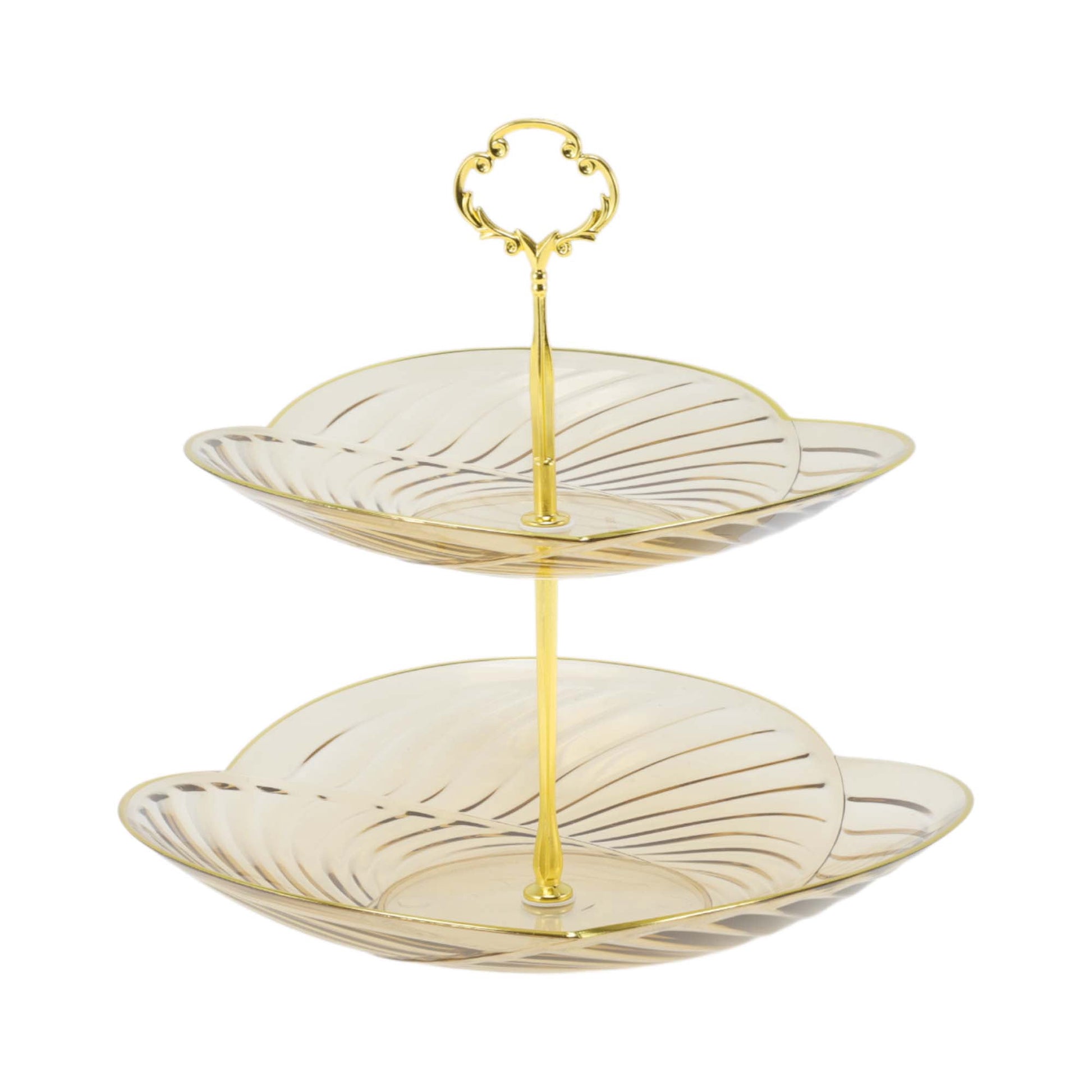 Unique Bargains 2 Tier Dessert Cupcake Stand Holder with Tiered Tray Brown