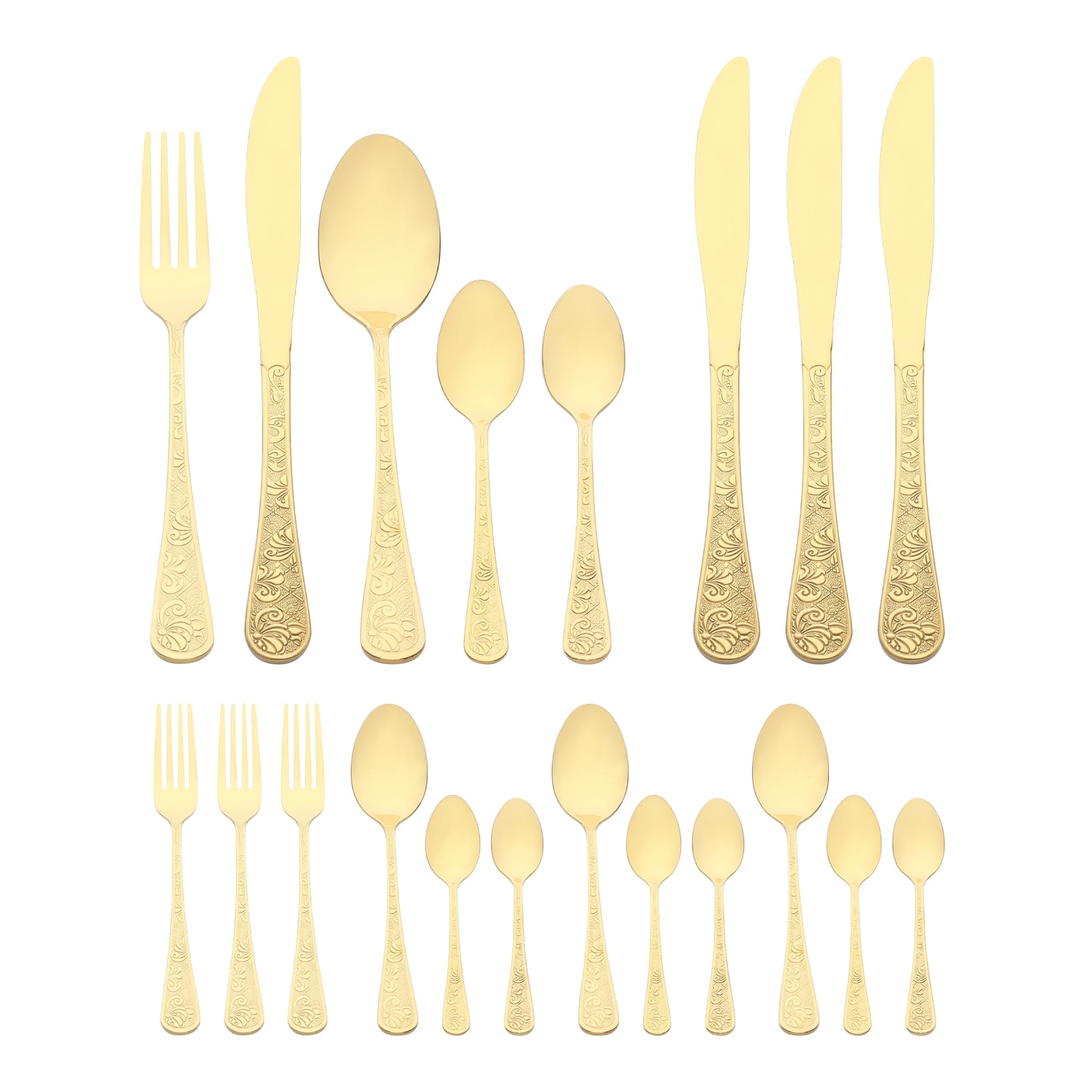 Unique Bargains 20 Piece Silverware Set Stainless Steel Floral Flatware Gold 20
