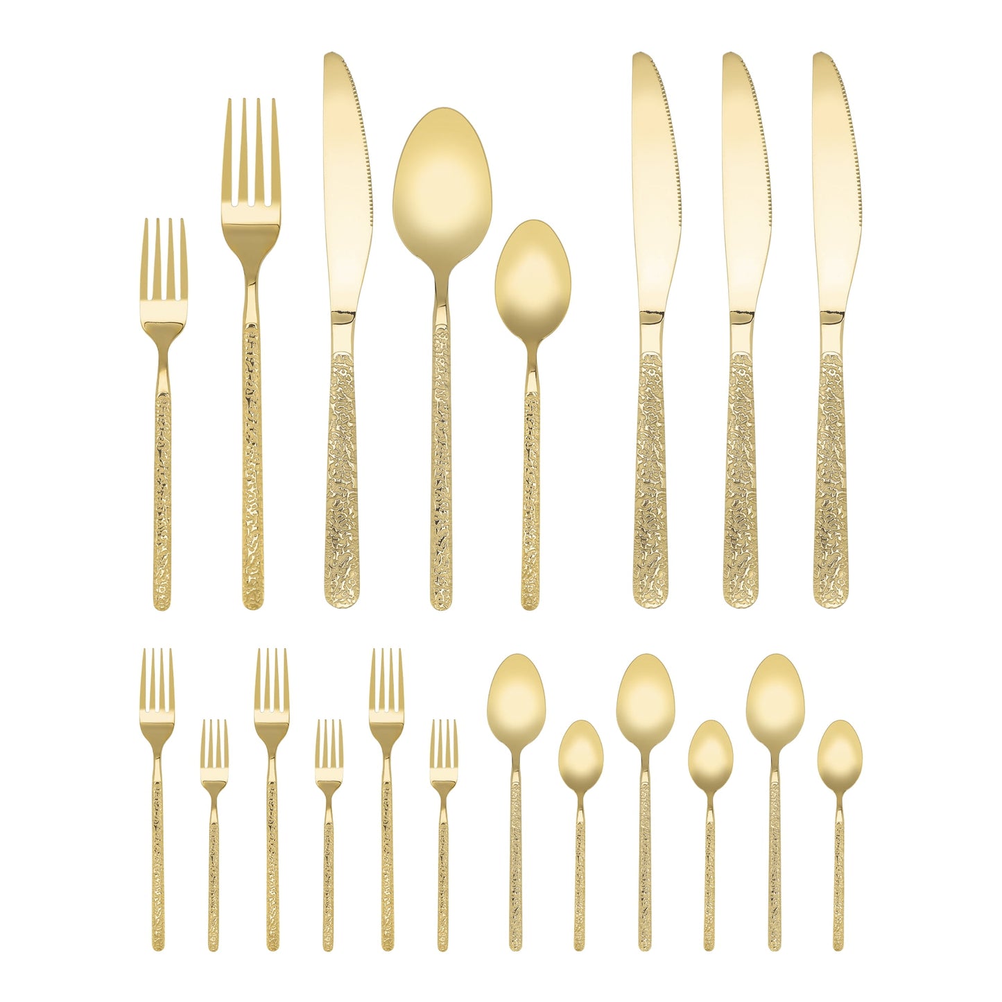 Unique Bargains 20 Piece  Stainless Steel Flatware Set with Texture and Mirror Gold
