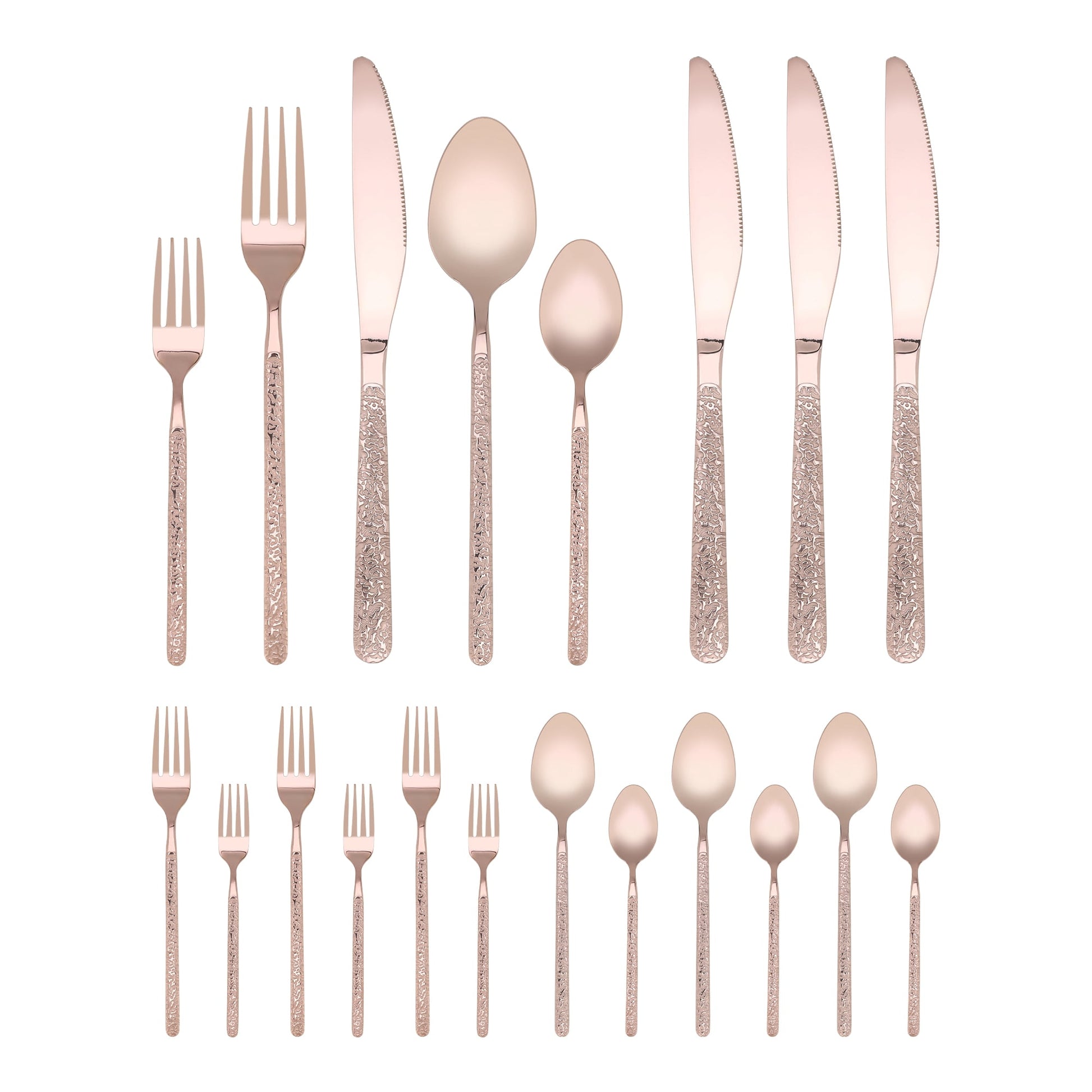 Unique Bargains 20 Piece Stainless Steel Flatware Set with Texture and Mirror Rose Gold
