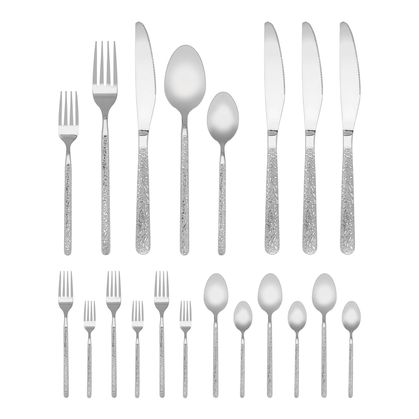 Unique Bargains 20 Piece  Stainless Steel Flatware Set with Texture and Mirror Silver