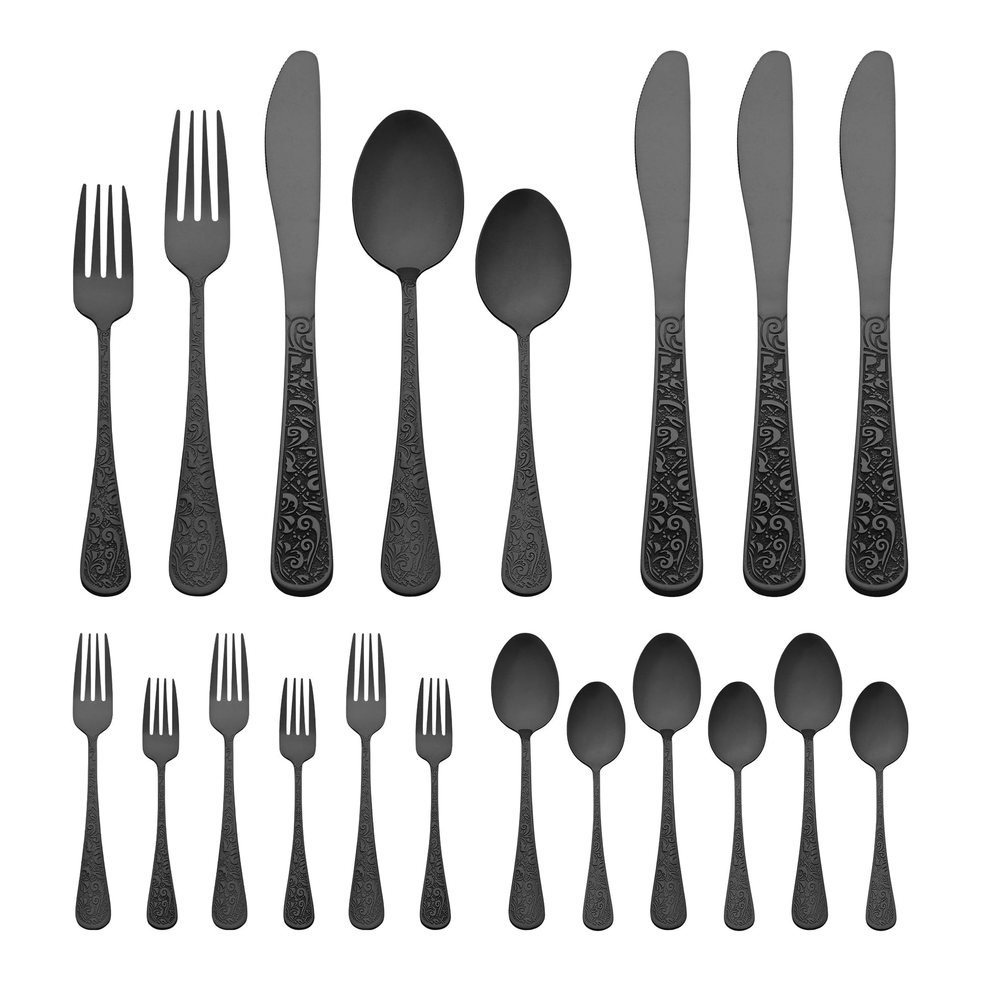 Unique Bargains 20 Pieces Stainless Steel Flatware Set Mirror Polished Cutlery Black