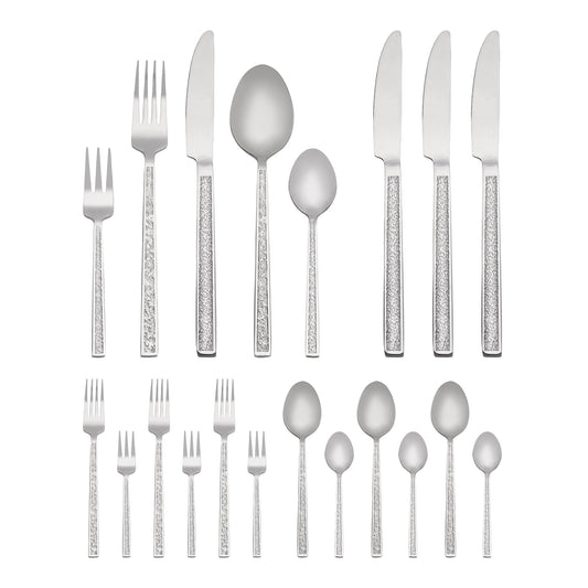 Unique Bargains 20 Pieces Stainless Steel with Texture Flatware Set for 4 Silver