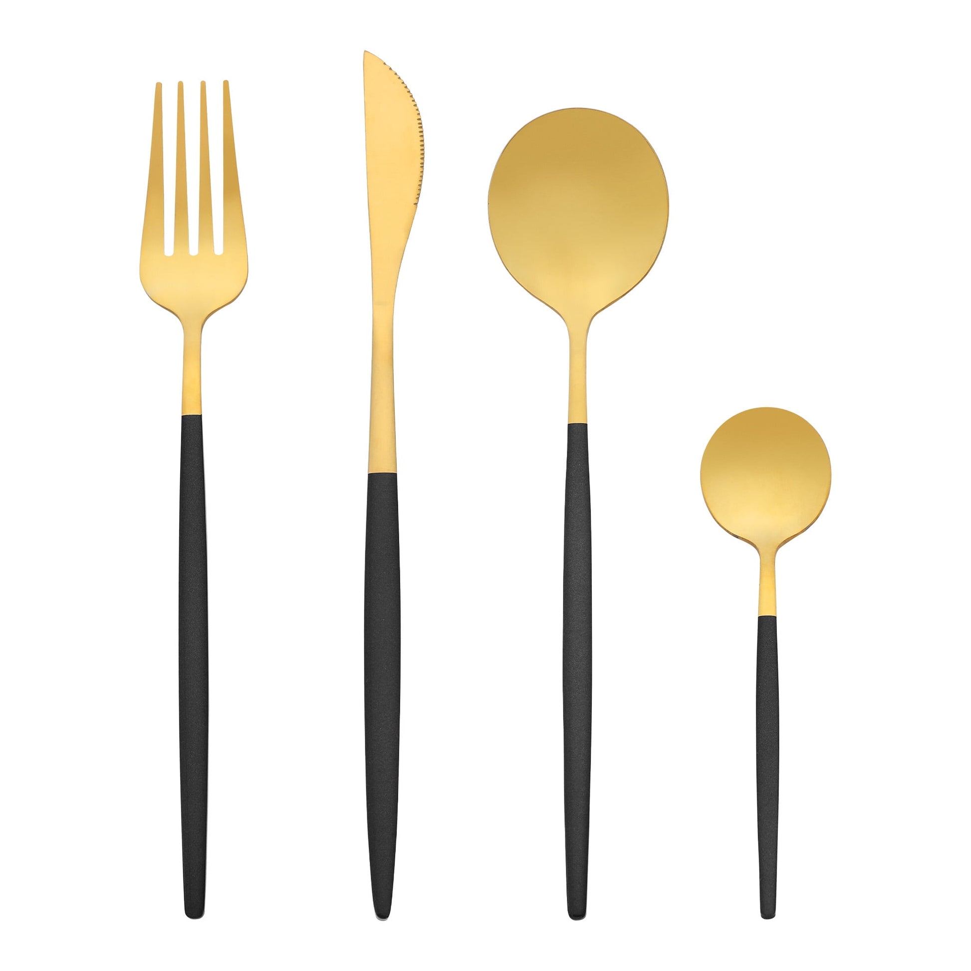 Unique Bargains 24 Pieces Stainless Steel Silverware Flatware Set Black/Gold