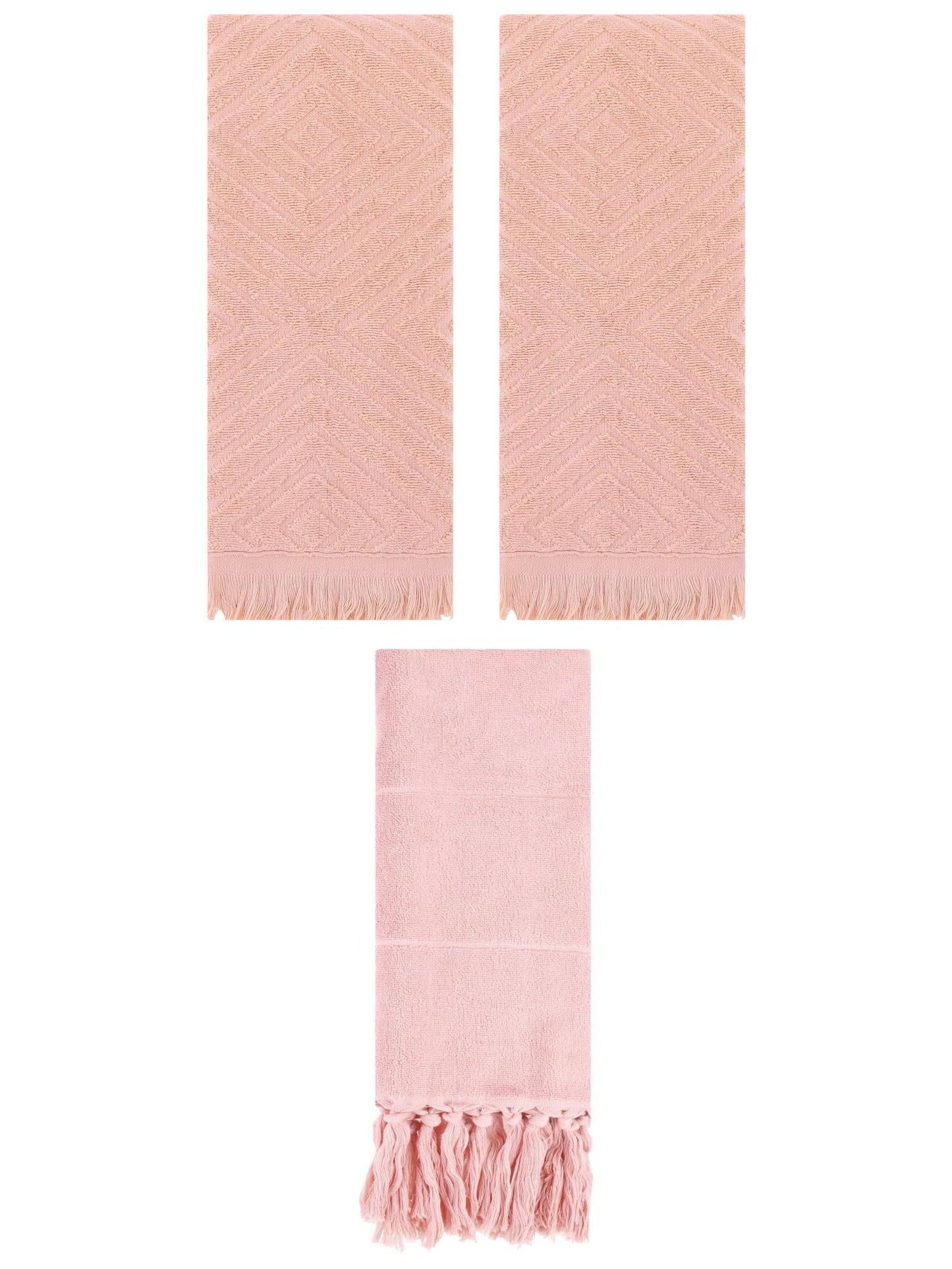 Unique Bargains 3 Pack Absorbent Hand Towels with tassel Pink/Orange 14"x30"/13"x29"