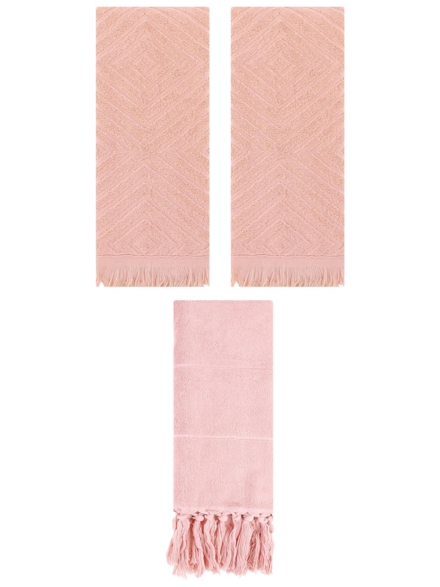 Unique Bargains 3 Pack Absorbent Hand Towels with tassel Pink/Orange 14"x30"/13"x29"