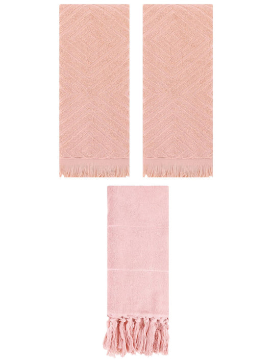 Unique Bargains 3 Pack Absorbent Hand Towels with tassel Pink/Orange 14"x30"/13"x29"