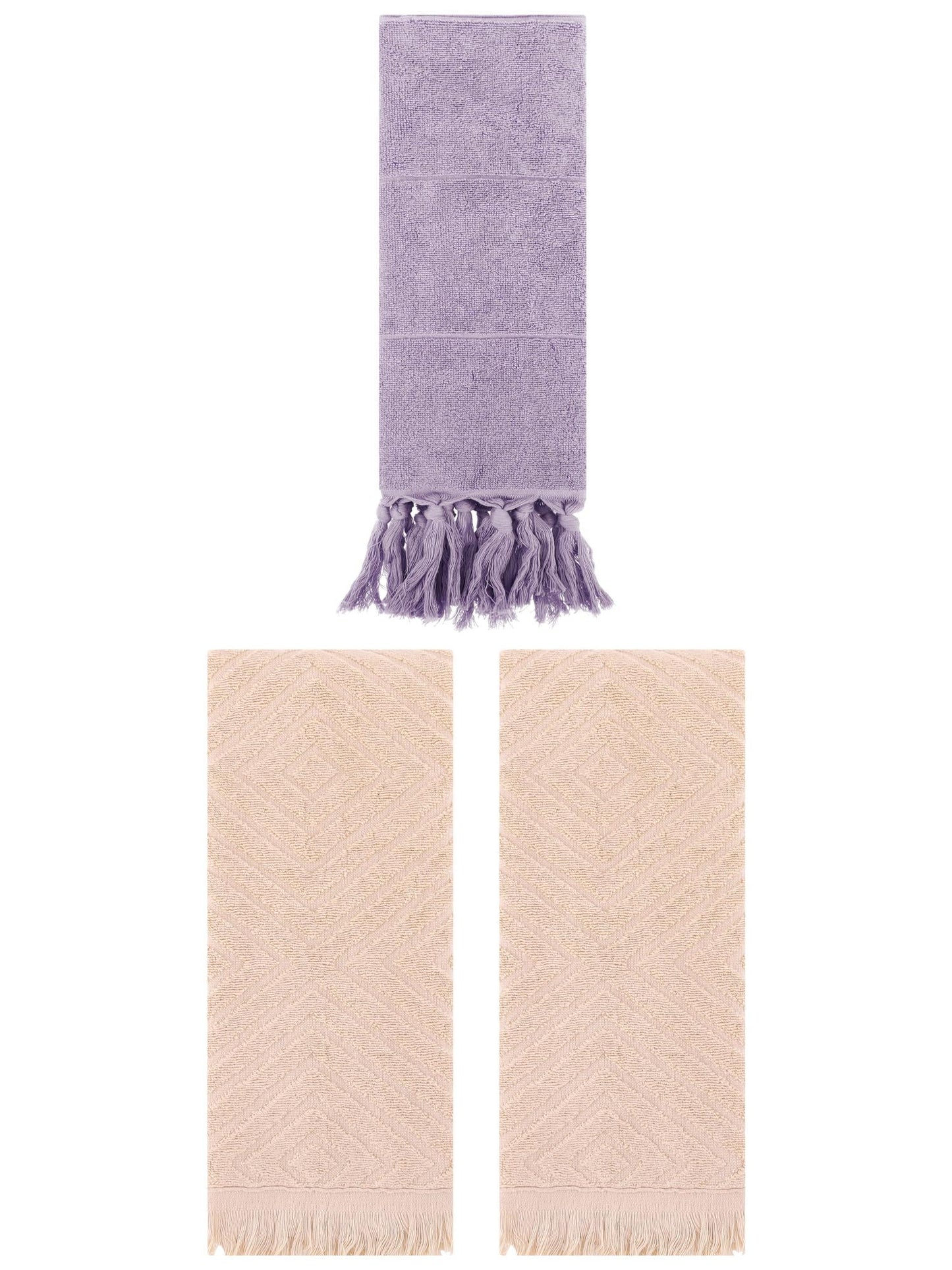 Unique Bargains 3 Pack Absorbent Hand Towels with tassel Purple/Brown 14"x30"/13"x29"