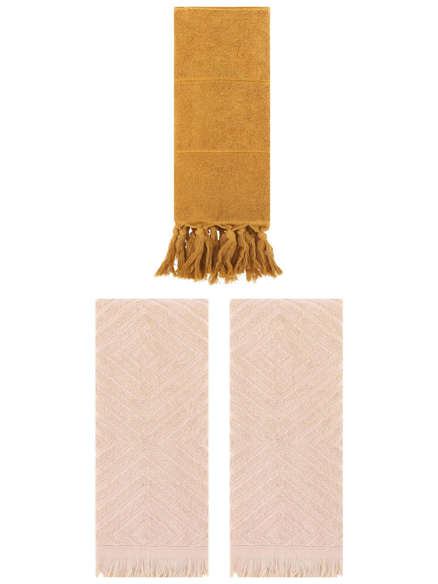 Unique Bargains 3 Pack Absorbent Hand Towels with tassel Yellow/Brown 14"x30"/13"x29"