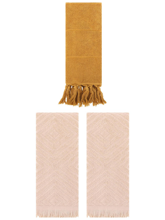 Unique Bargains 3 Pack Absorbent Hand Towels with tassel Yellow/Brown 14"x30"/13"x29"