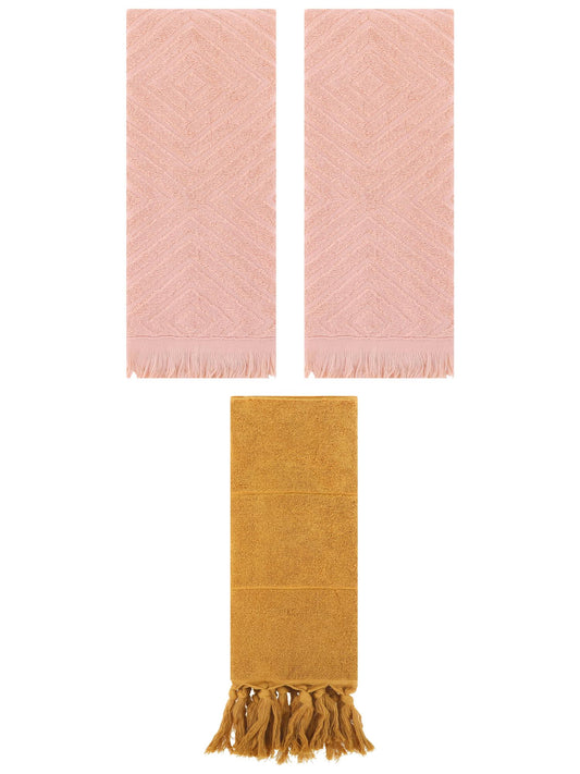 Unique Bargains 3 Pack Absorbent Hand Towels with tassel Yellow/Orange 14"x30"/13"x29"