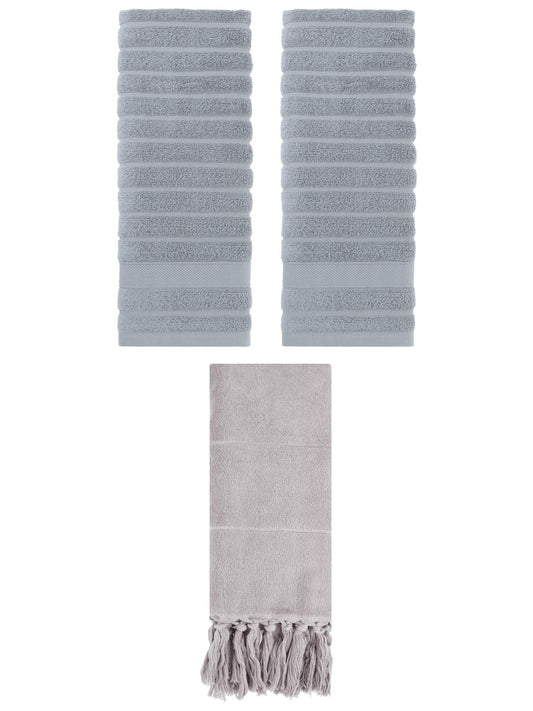 Unique Bargains 3 Pack Cotton Bathroom Hand Towels 14" x 30" Grey
